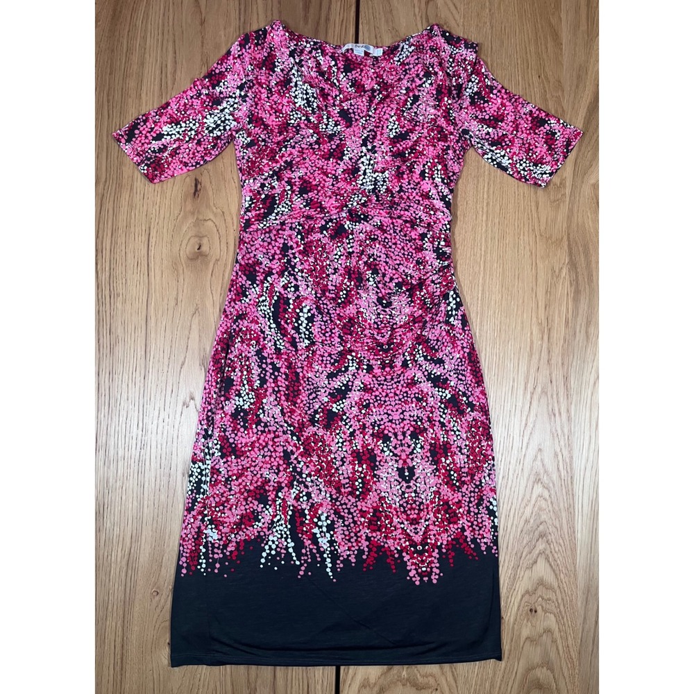 Boden Dot Print Sheath Dress Womens Size 6R Pink Black Career Wear